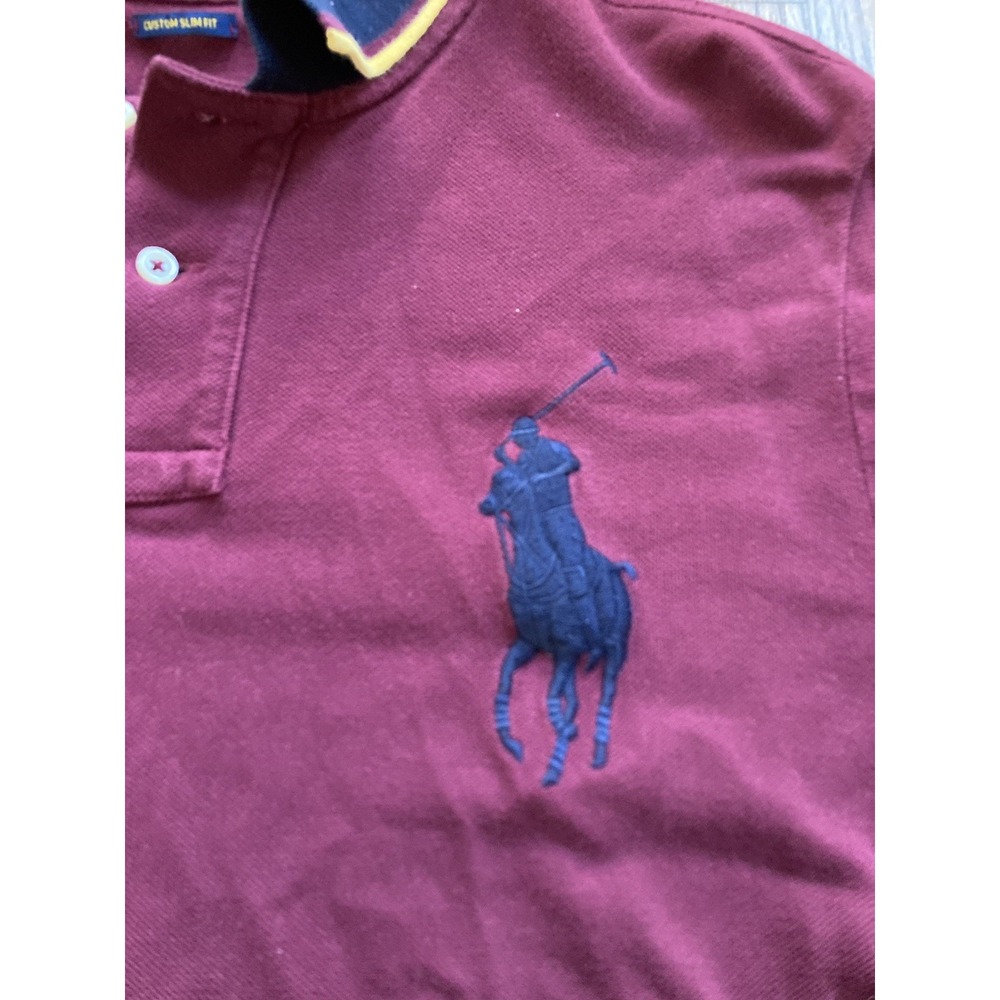 Polo Ralph Lauren Polo Shirt Men Large Slim Fit Burgundy Plum Big Pony Preppy - Picture 3 of 9